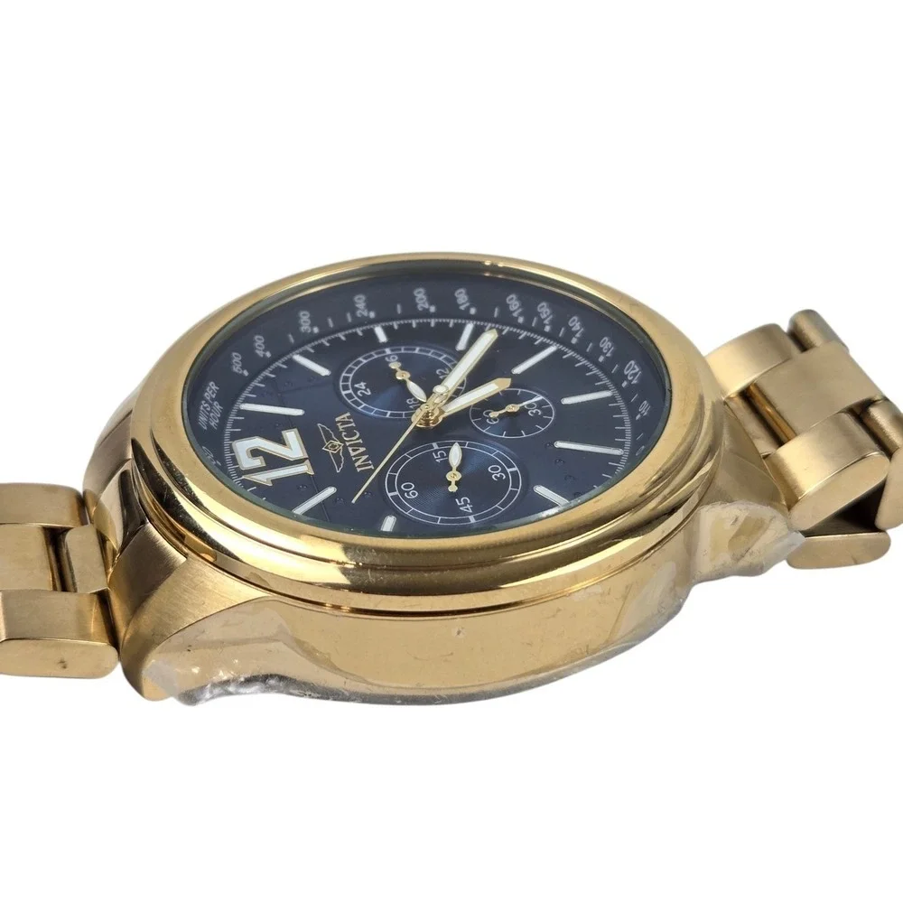 Invicta Aviator Men's Chronograph Watch 100m WR Gold w Blue Dial 28896 VIDEO
